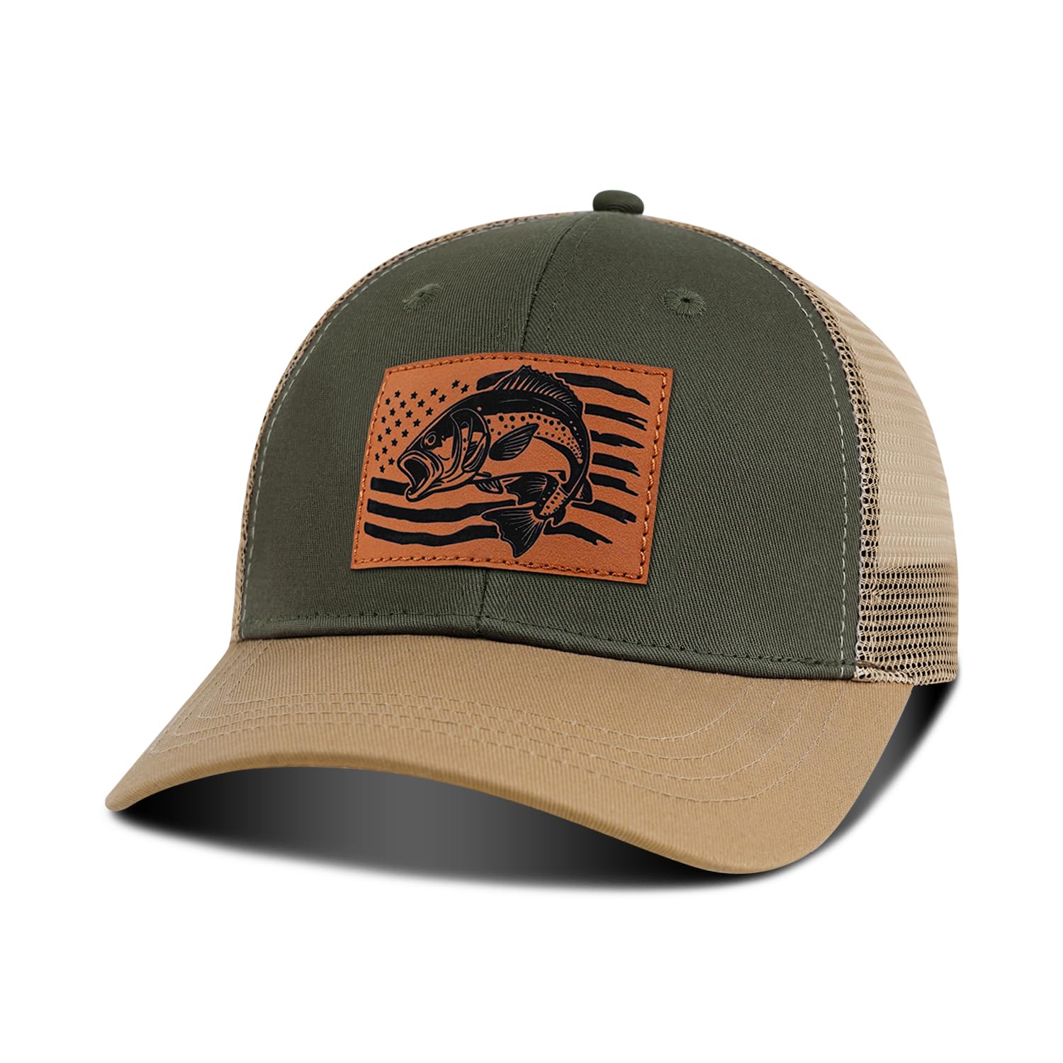 Fishing Hat Fishing Gifts for Men, Bass Fish Flag Hats, Fishing Gear Accessories Stuff, Adjustable Fishing Trucker Hat