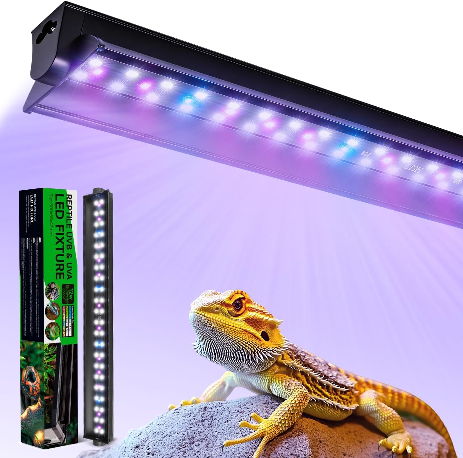 12W T5 UVB LED Reptile Light – High Output UVA UVB Light for Bearded Dragon, T5 10.0 UVB Reptile Light Fixture (19.6")