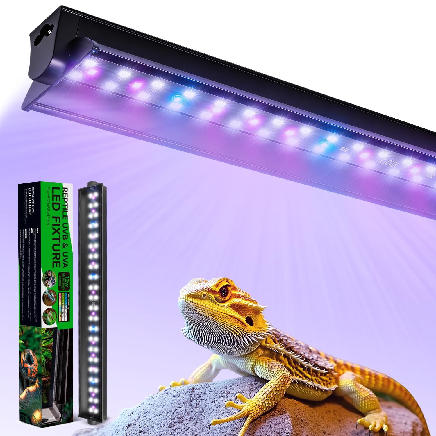 12W T5 UVB LED Reptile Light – High Output UVA UVB Light for Bearded Dragon, T5 10.0 UVB Reptile Light Fixture (19.6")