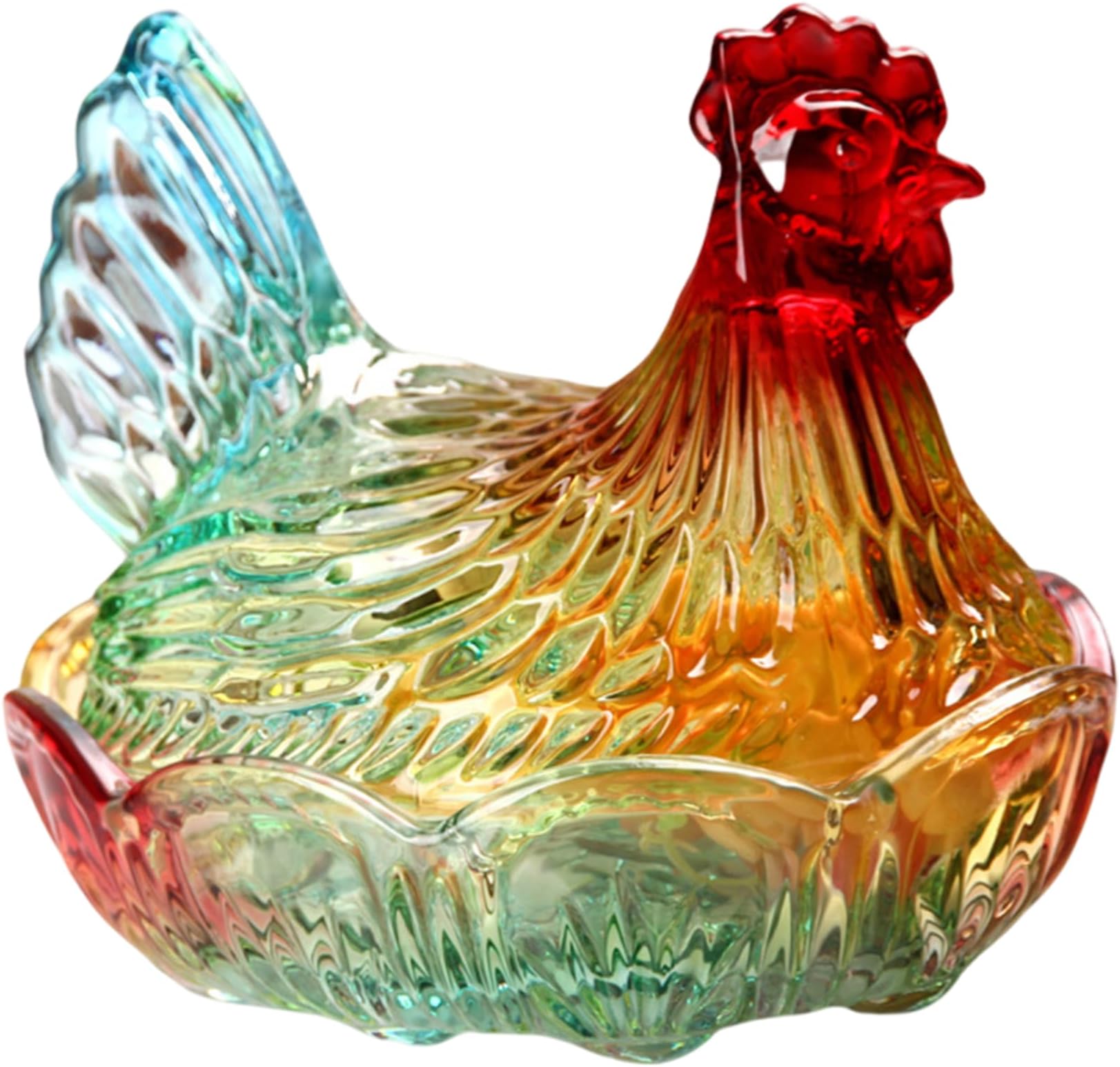 Glass Hen on Nest Candy Dish with Lid, Chicken Shape Fruit Bowl for Home, Office & Wedding Tabletop Decor