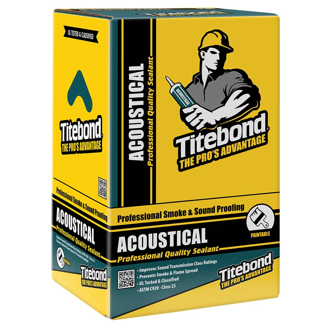 Titebond Acoustical Smoke & Sound Sealant 28 Oz. (12 Pack) – Noise Reduction Caulk, Flexible Paintable Adhesive, Fire Blocking Gap Filler, Prevents Flame Spread – 2892