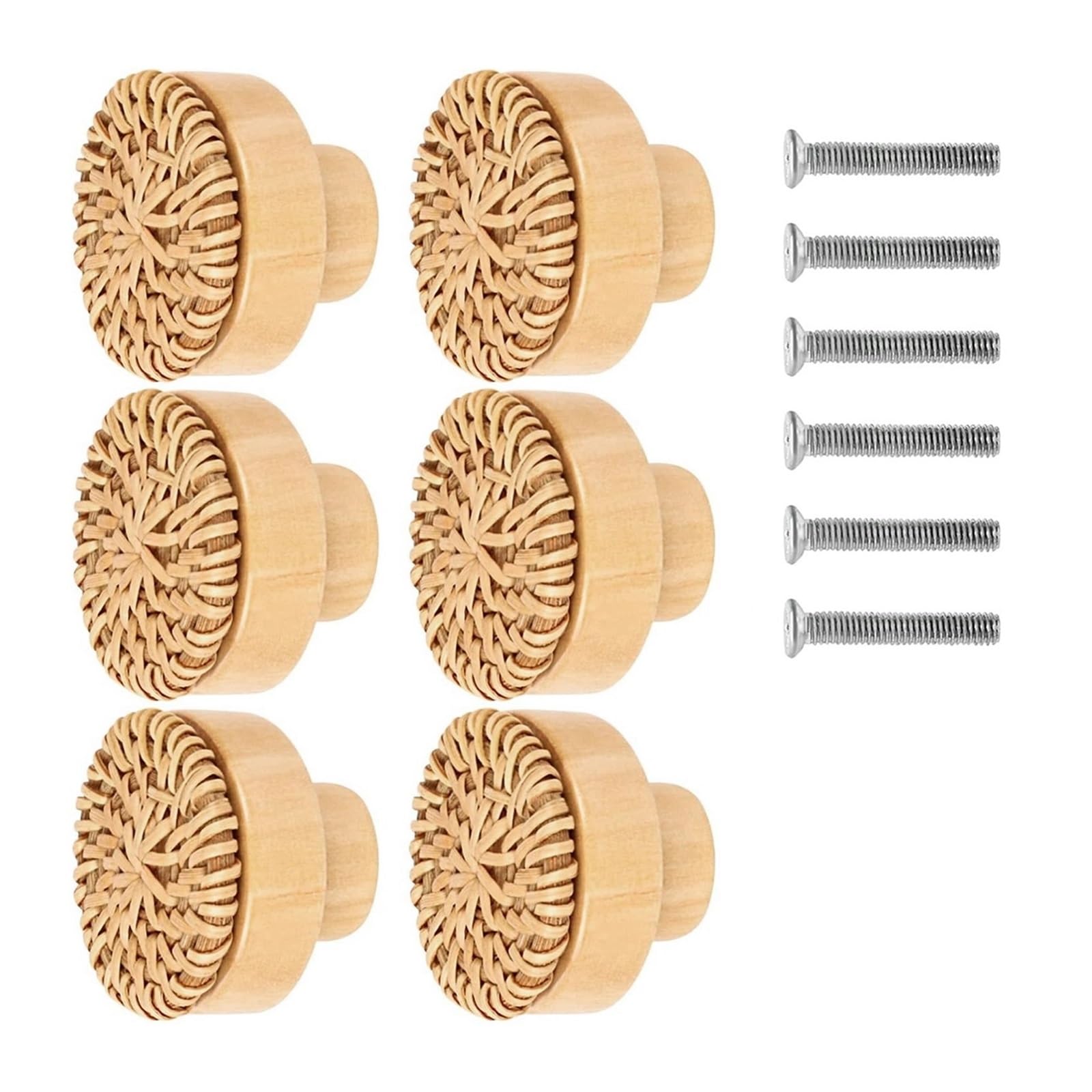 Lsnnmu One Color 6Pcs Rattan Wooden Drawer Knobs Dresser Round Handmade Cabinets Handles Cupboard Wardrobe Door Pull For Home