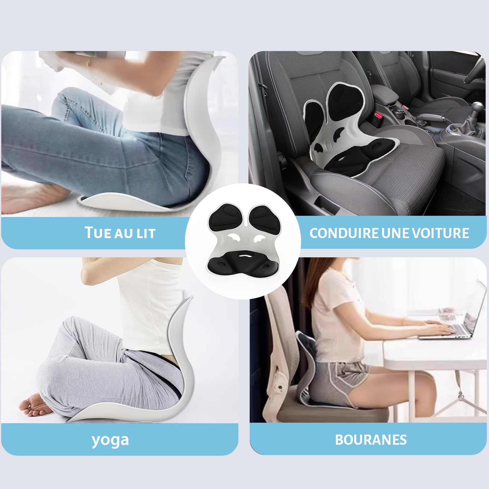 Fabulcozy Cushion Ergonómico para la Región Lumbar, Soporte para la Espalda, Ideal para Casa, Oficina y Coche. Tamaño: 42L x 32I x 34H cm, Color Negro