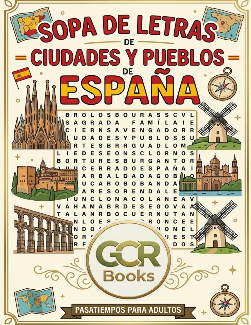 Sopa de Letras en Español para Adultos Letra Grande: Ciudades y Pueblos de España
