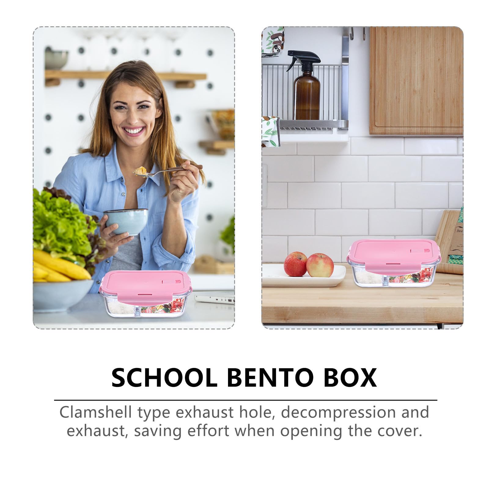 Set 3 Pezzi Contenitori Porta Pranzo in Vetro Scomparti, Doppia Chiusura Ermetica, Facile da Pulire, per Scuola e Ufficio, Design Resistente e Pratico