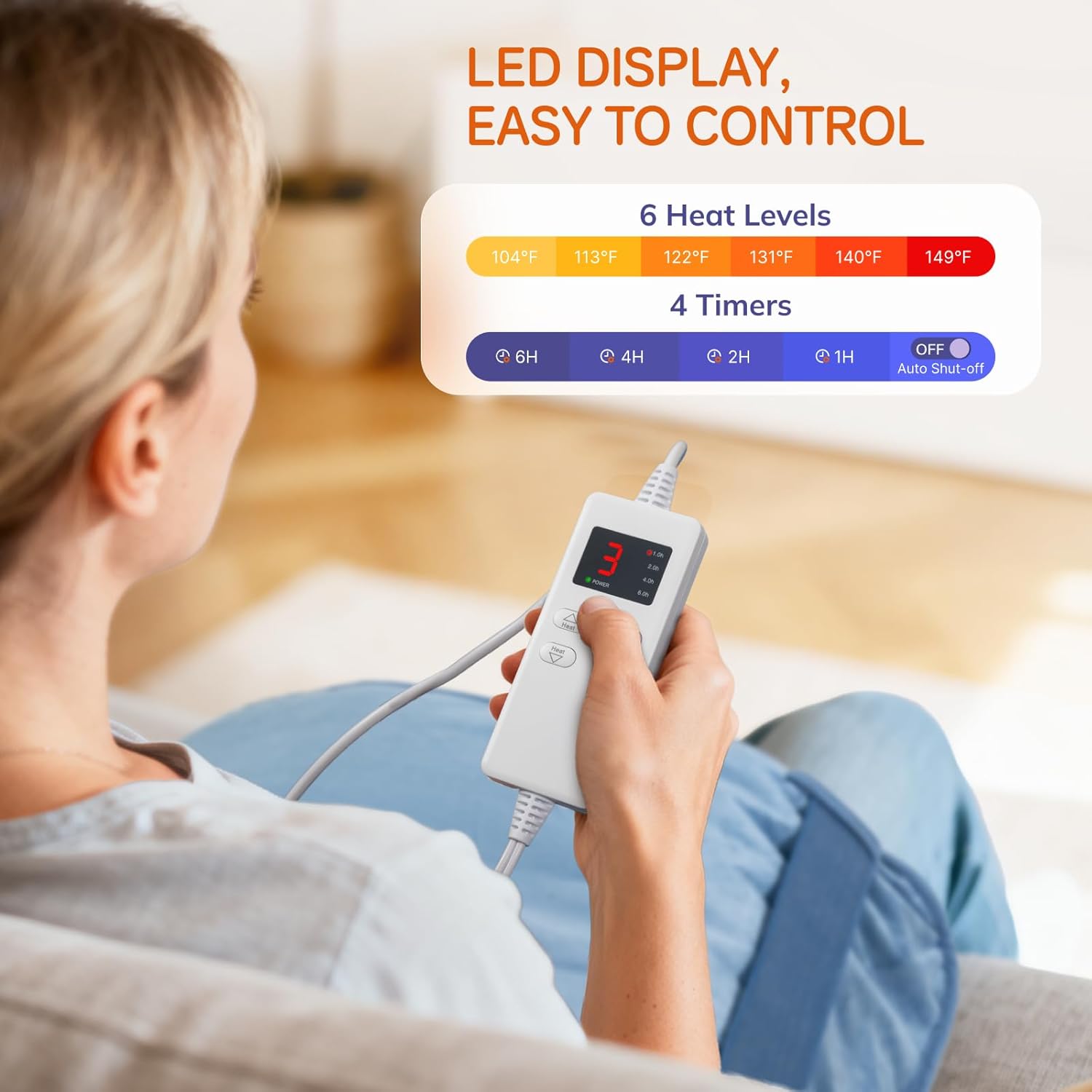 Heating Pad for Neck and Shoulders, Back Pain Relief, Electric Heating Pads with 6 Heat Levels & 4 Time Settings, Auto Shut-Off, Gift for Mom and Dad - Image 4