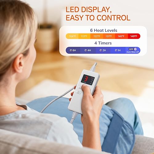 Vista 4 de Almohadilla de Calefacción para Cuello y Hombros, Alivio del Dolor de Espalda, Almohadillas Eléctricas de Calefacción con 6 Niveles de Calor y 4