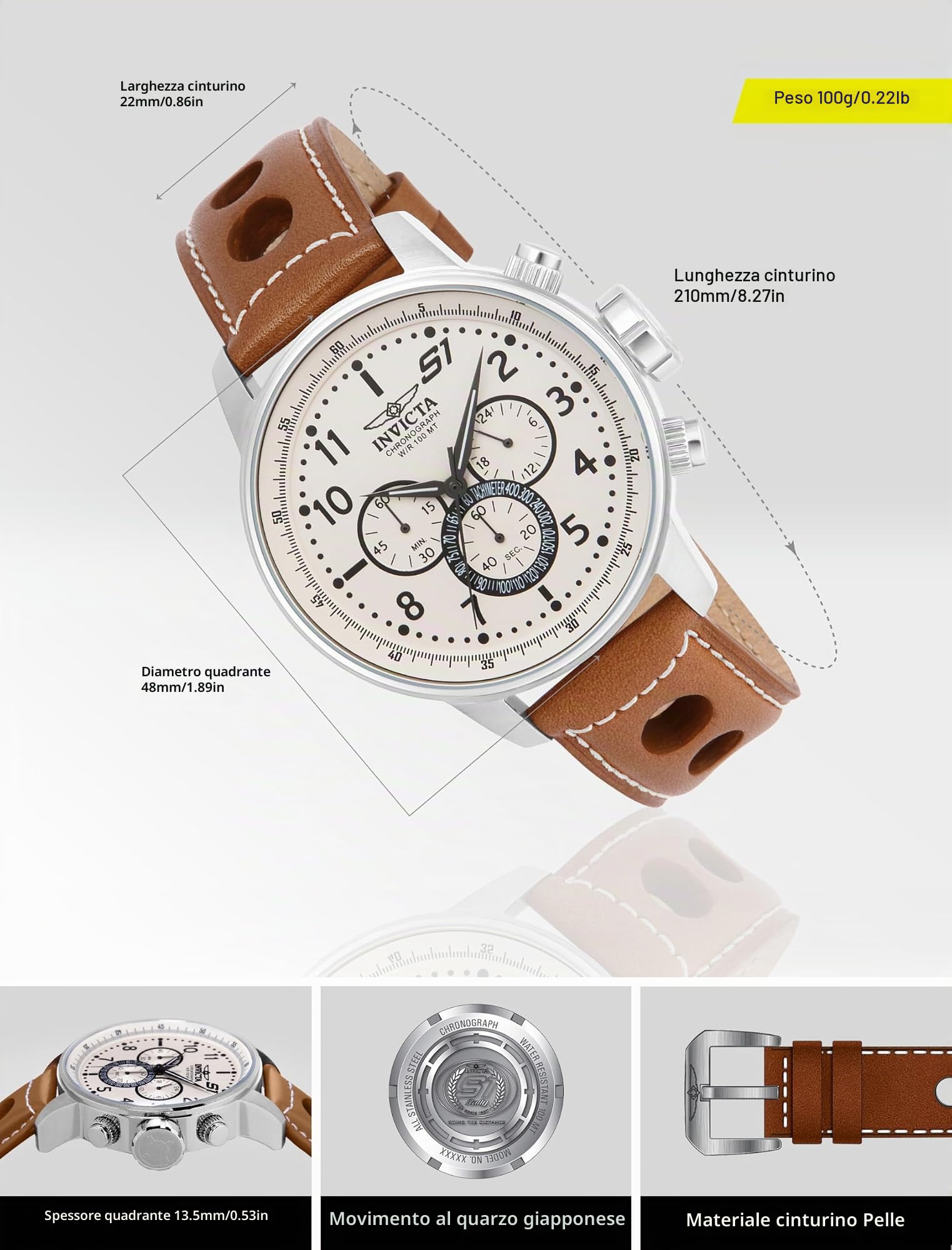 Invicta S1 Rally Orologio da Uomo in acciaio inossidabile con movimento Quarzo - 48mm