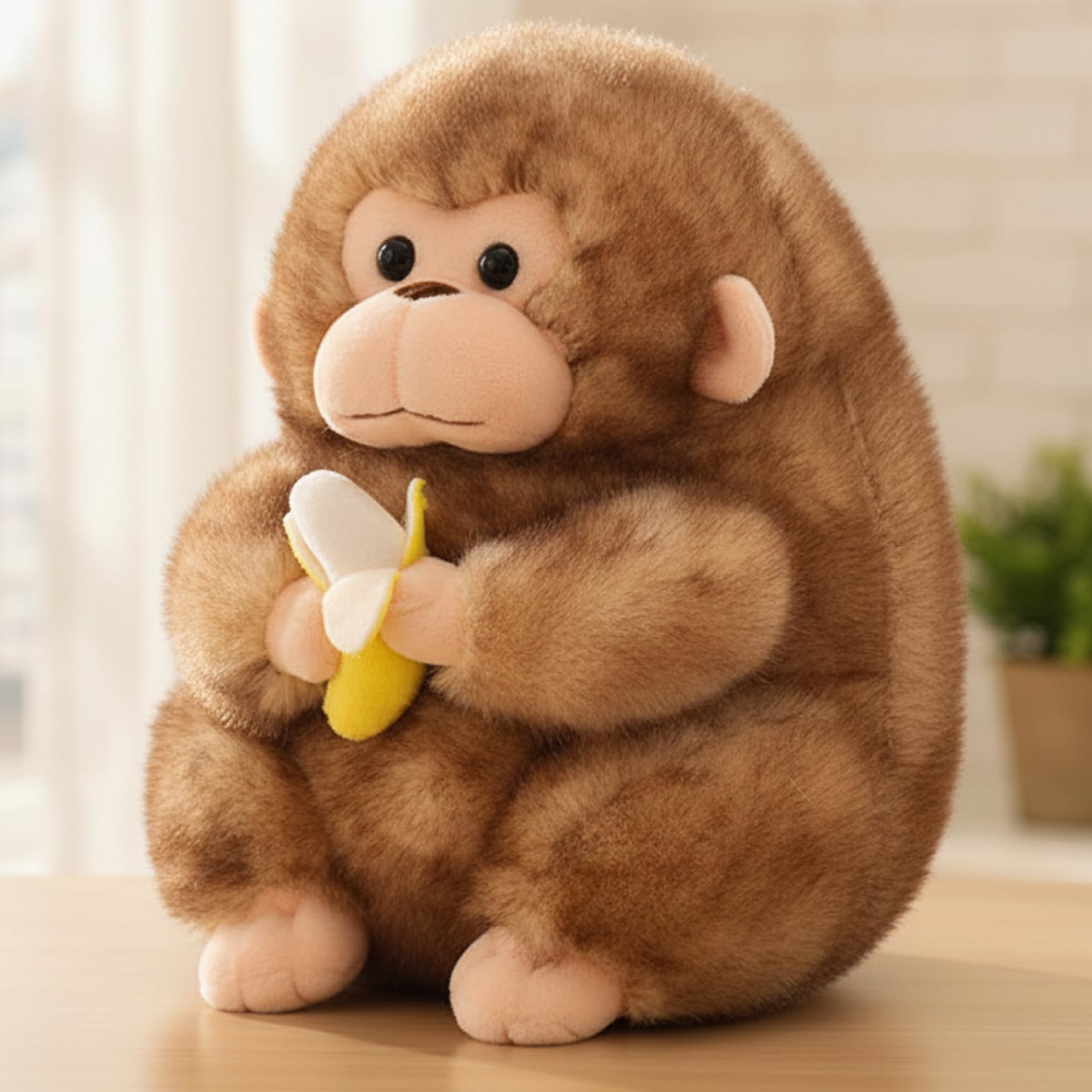 Stuffed Monkey, 9-Inch Realistic Monkey Stuffed Animal with Banana, Cute and Hugging Soft Plush Toys for Kids, Home Decor Brown..