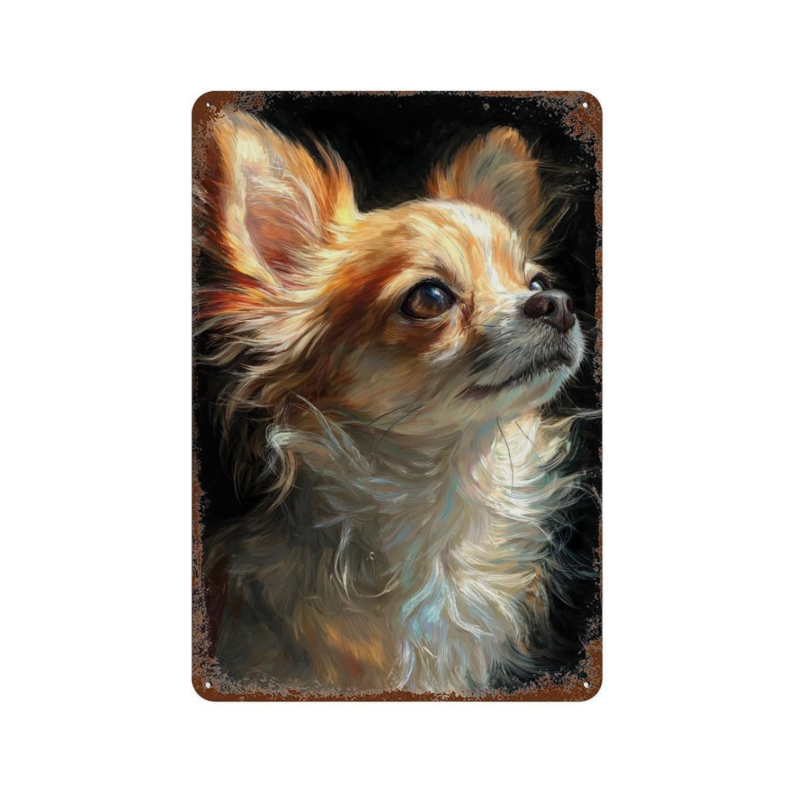 Chihuahua Dog Portrait Rustic Tin Plaque 11.8"x7.9", Rustic Home Decor for Office, Studio And Wall Decor