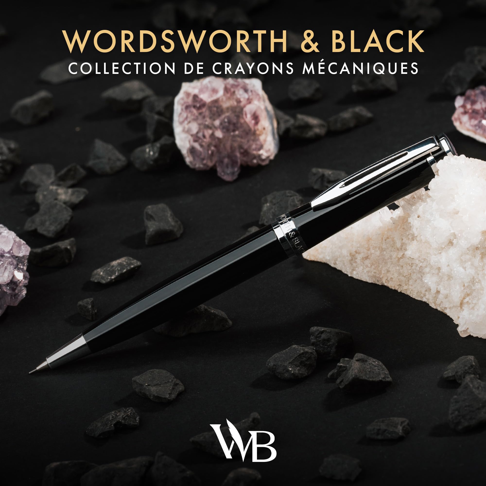 Wordsworth et Black Crayon Mécanique Mine de Graphite - Laque Noire avec Finition Chromée, Mine de 0,7 mm, Coffret Cadeau pour Hommes et Femmes, Crayons Professionnels de Bureau
