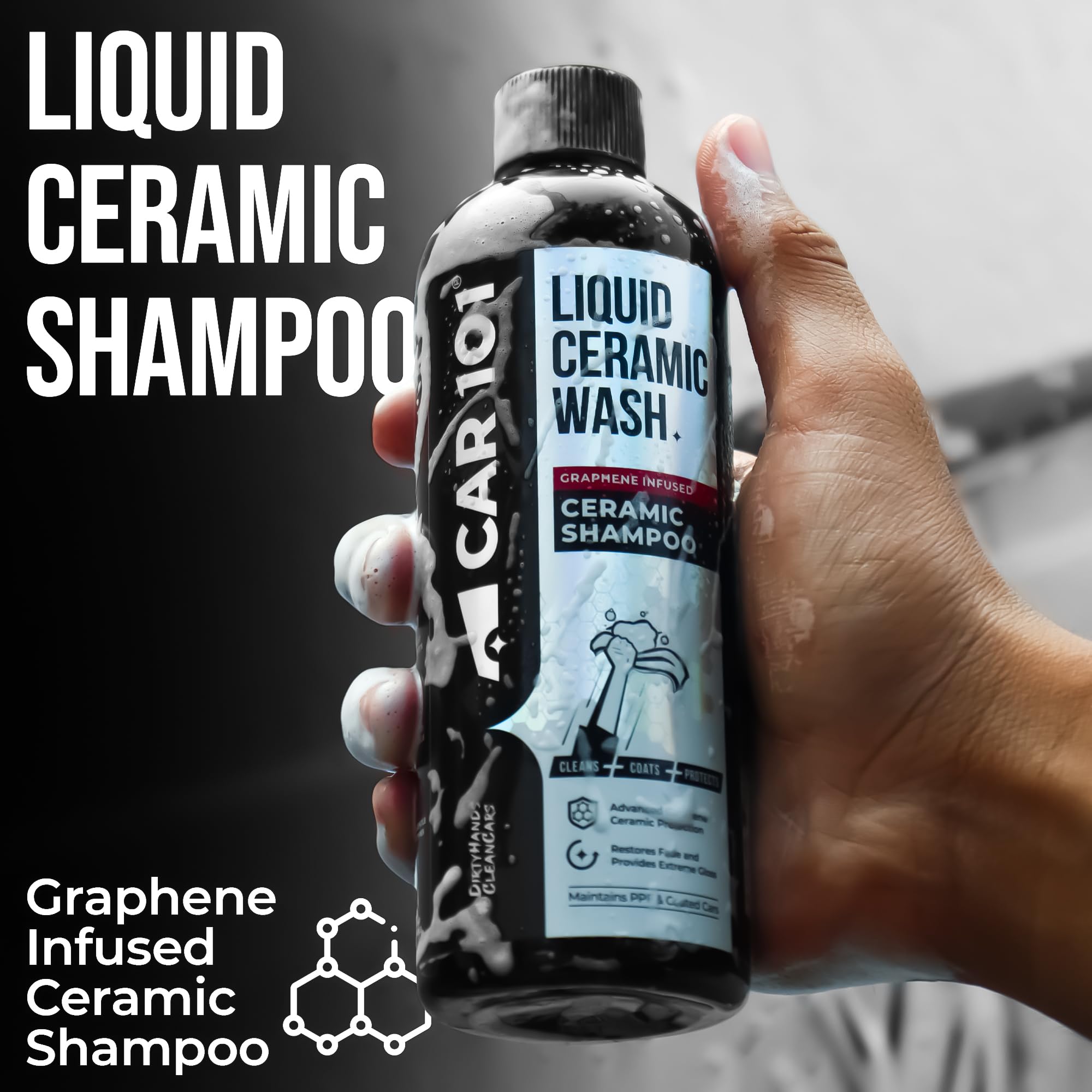 CAR101 Graphene Ceramic Shampoo - 300ml(Pack Of 1)|2 in 1 Effect (Coating + Shampoo)|pH Neutral|Graphene Infused Clean & Coat|Deep Gloss|Repells Water|Safe for PPFs & Wraps Paint and Ceramic Coating 2
