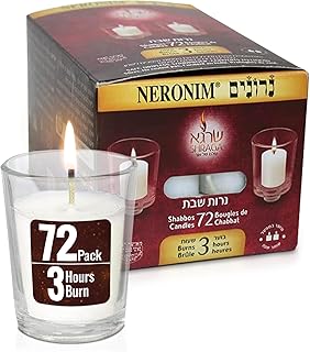 Only Kosher Candy Neronim 3 Hours Burning Time Votive Shabbat Candle, Traditional Shabbos Candles, 72 Pack