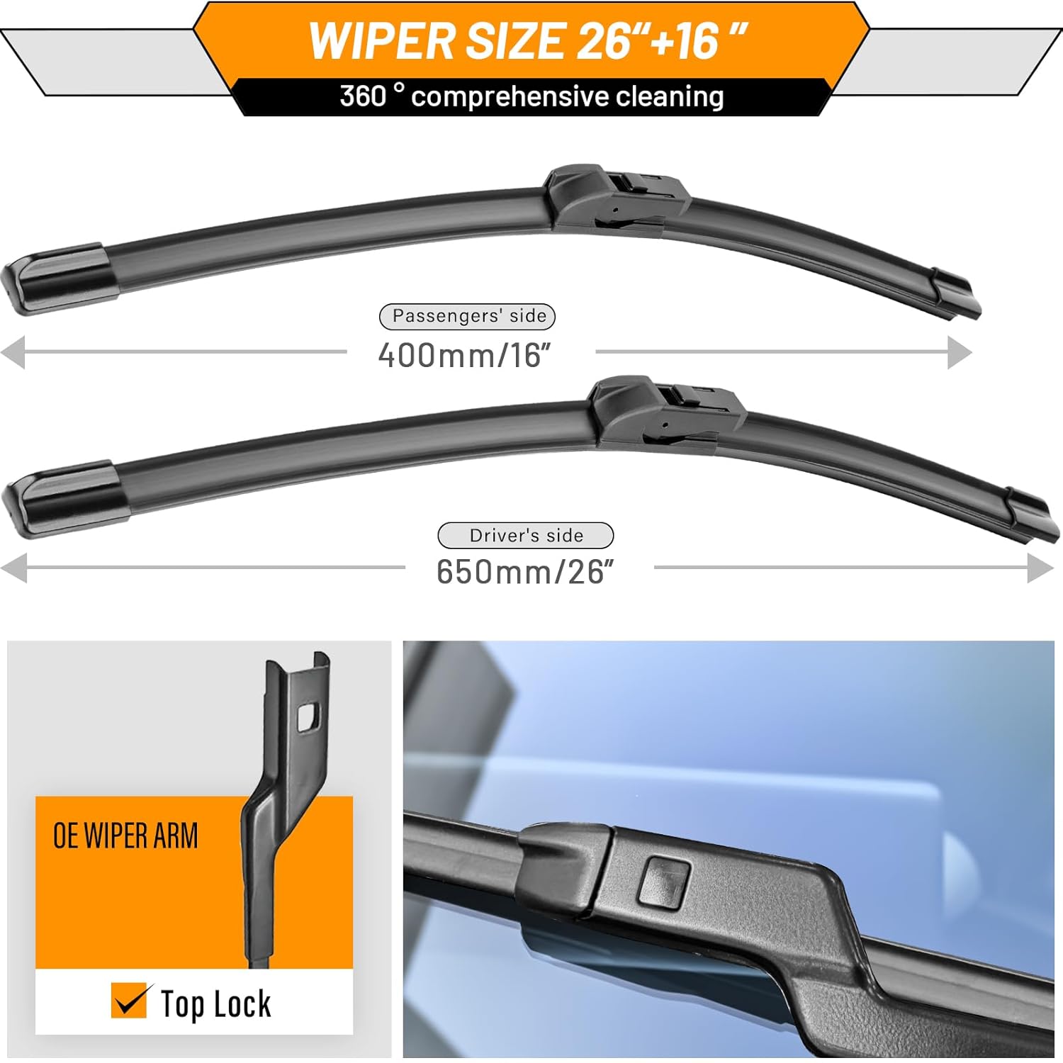 AUTOBOO 26"+16" Windshield Wipers Replacement for Chevy Trax 2024 2025 -Original Factory Quality (Pack of 2)
