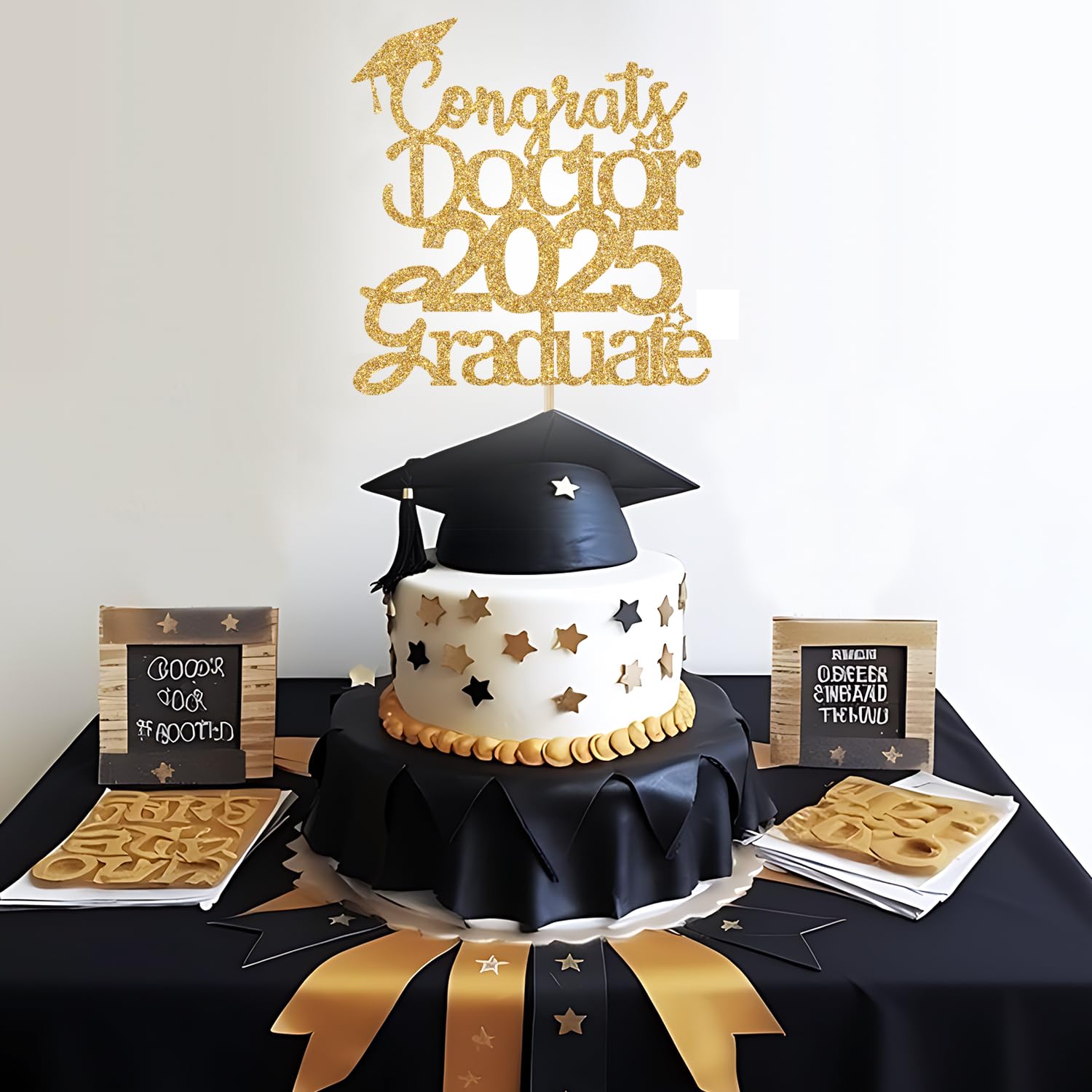 Congratulations MD Cake Topper Schwarz-Gold – Für Doktor-Abschluss, Mediziner & Abschlussfeiern