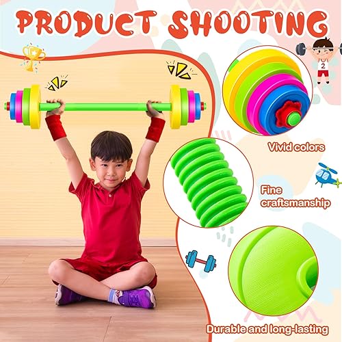 Miniatura 3 de Juego de 2 mancuernas para niños, equipo de entrenamiento colorido, pesas de plástico para niños, principiantes, ejercicio, gimnasio, fitness,