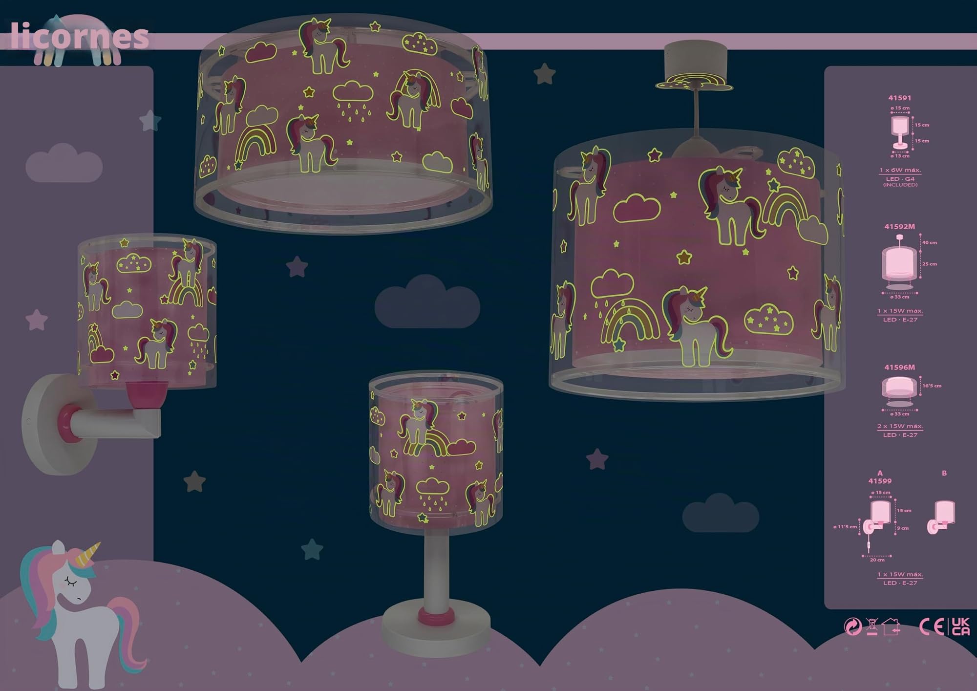 Dalber Lustre Chambre Lampe Suspension Enfand Licorne