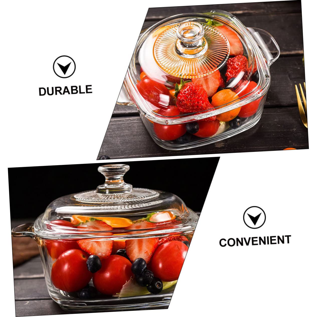 Toyvian Dickwandige Transparente Glas schüssel mit Deckel Ofen Mikrowellengeeignet Fassungsvermögen für Suppen Obstlagerung und Vielseitigen Kücheneinsatz