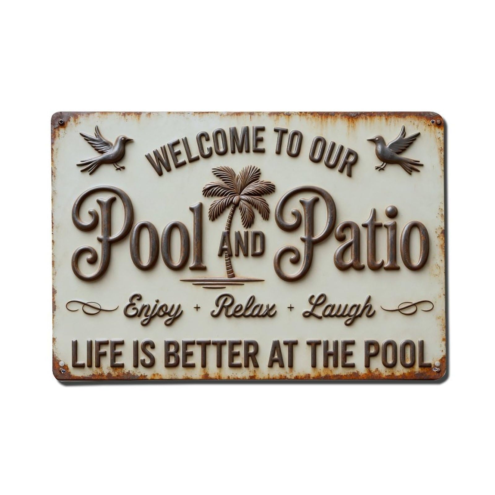 Iageret Vintage Welcome To Our Pool And Patio_1 Metal Tin Sign Retro Wall Decor, Bar Garage Cafe Kitchen Home Wall Art Poster Decoration 8X12inches