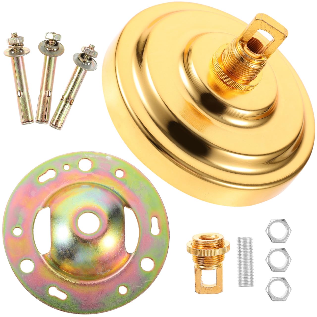 JECOMPRIS Heavy Duty Metal Ceiling Canopy for Light Fixture with Expansion Screws and Bow Mounting Bracket, Classic Golden Chandelier Canopy Suitable for House Decor Hardware