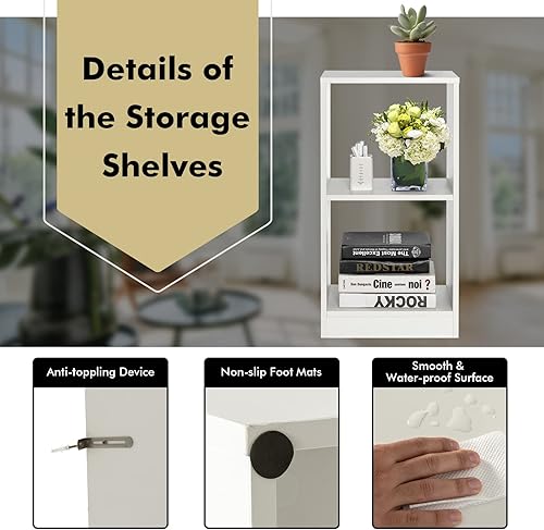 Miniatura 8 de Tangkula Juego de 2 estanterías de 2 cubos, 2 estantes con dispositivo anticaída, estante pequeño para espacios pequeños, estantería abierta de