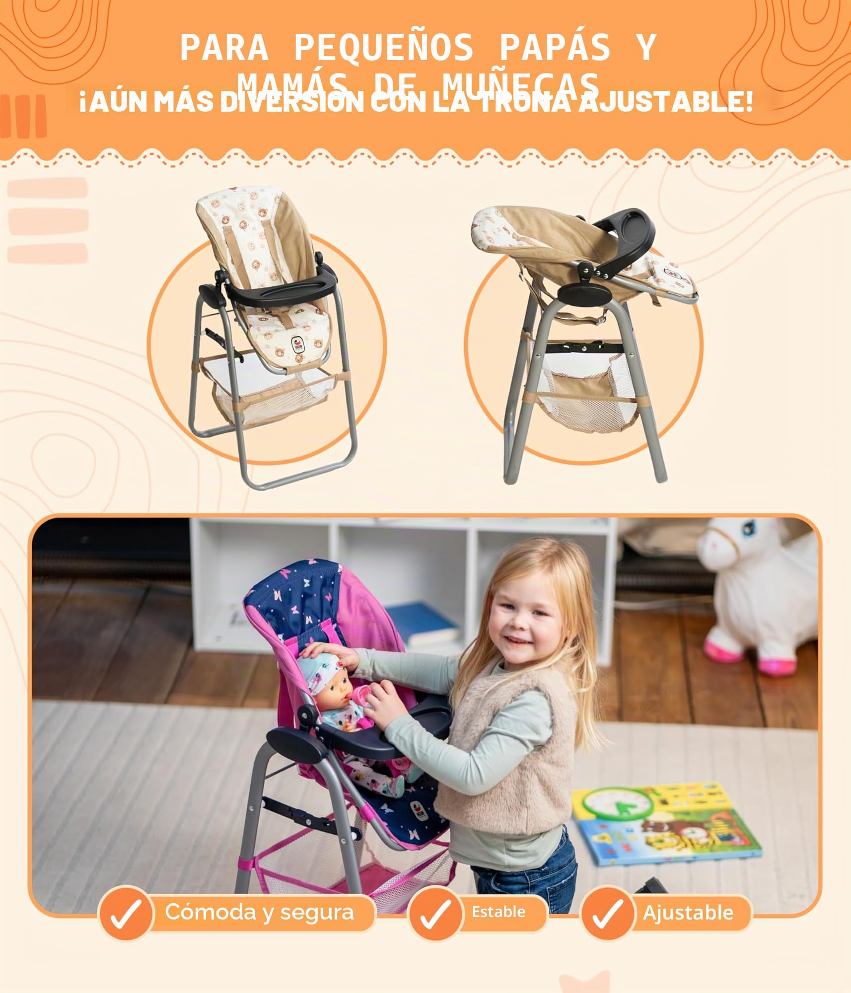 Bayer Chic 2000 - Trona para muñecas para niños de 3 a 8 años, Trona para muñecas, Muebles de muñecas, Accesorios para muñecas, Ositos Beige
