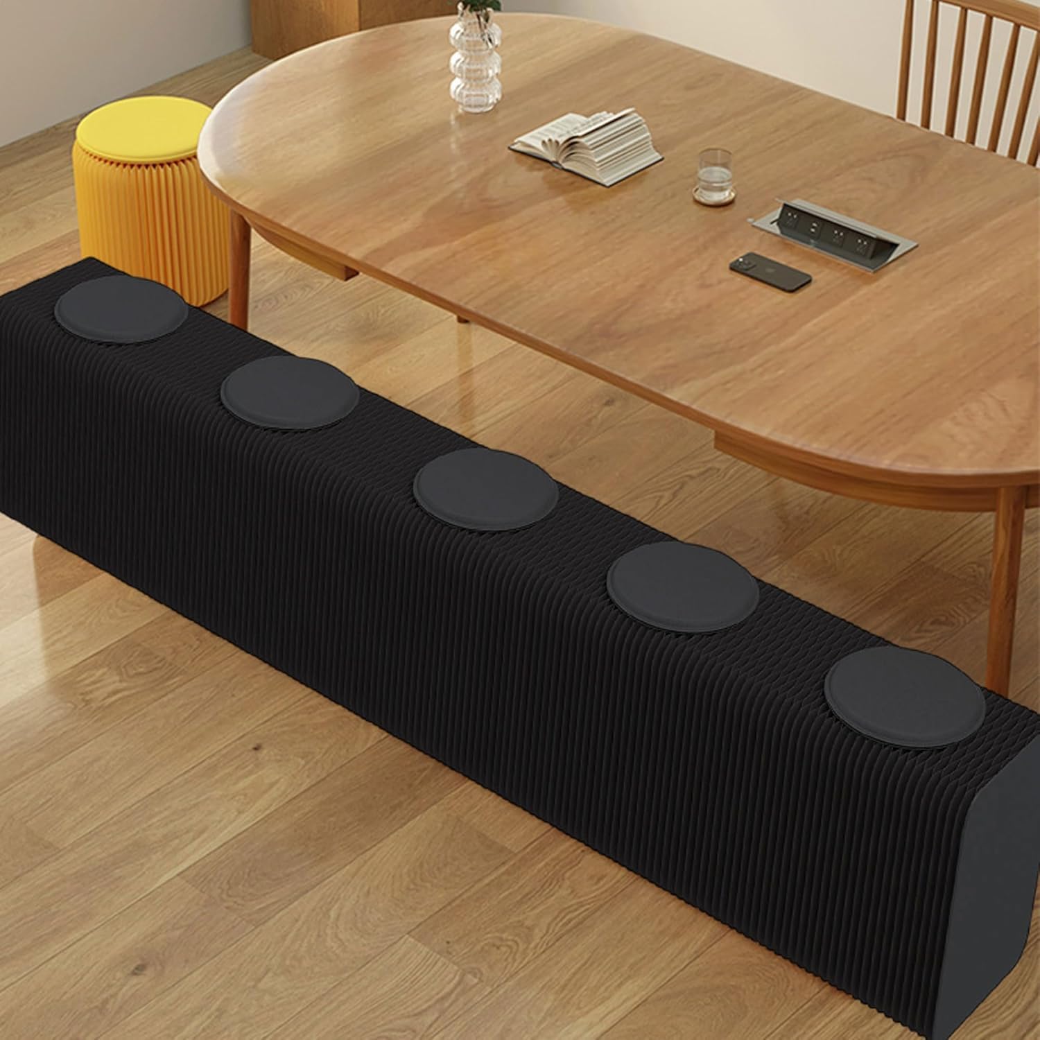 Kraft Paper Rectangle Ottoman - Folding Bench Rest for Bedroom & Entryway, Collapsible Stool with Pad, Portable Stool & Square Ottoman for Living Room Decor, Space-Saving Footrest (Black, 5 Seats)