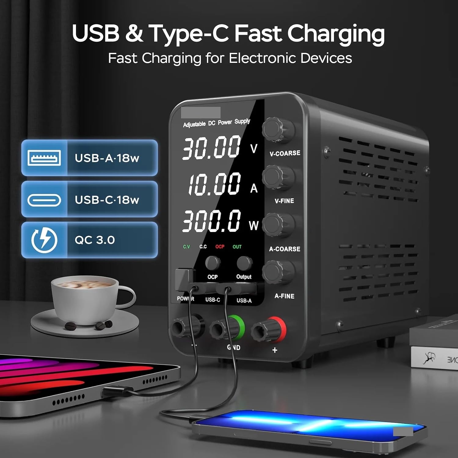 Bench Power Supply, DC Lab Power Supply 30V 10A Djustable Voltage Regulator Preset Voltage Current Dual Input(BPS1203)