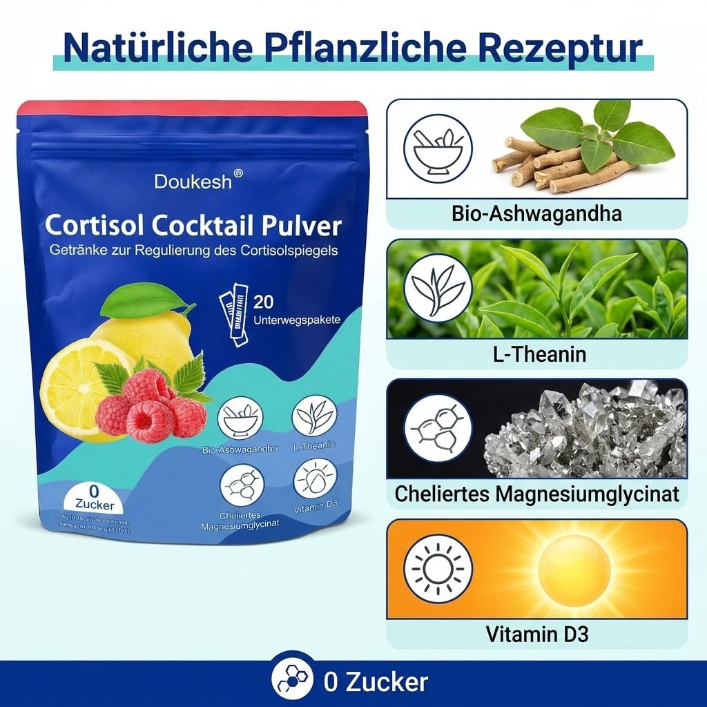 Cortisol Cocktail Pulver 60 Stück Cortisol Senken Abnehmen Entspannt Bleiben für Damen Herren