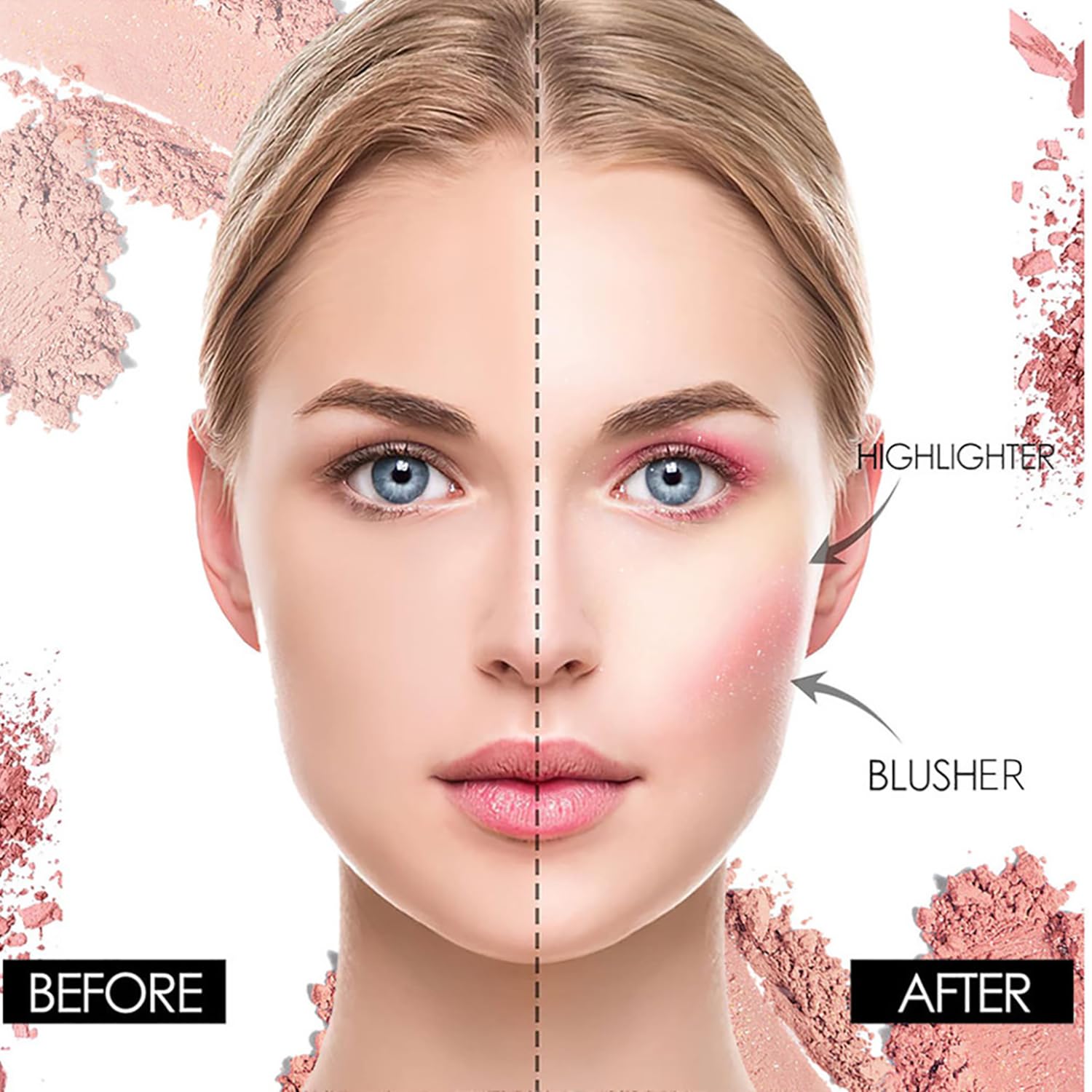 Blush Powder Palette, 3 Shades Pink Blusher for Natural Look Lightweight & Breathable Finish, Hypoallergenic & Skin-Friendly - Image 4