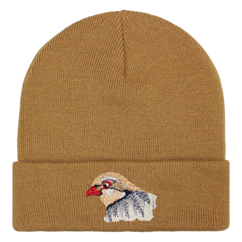 Teddyt's Men's Light Rust Red-Legged Partridge Embroidered Luxury Soft Rib Beanie Hat (Light Rust)