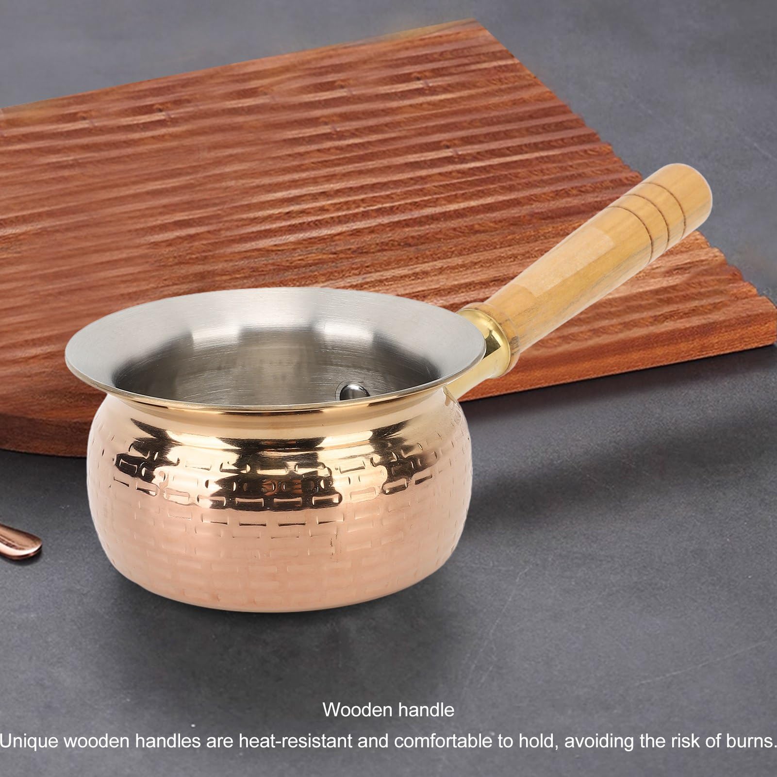 Butterwärmer aus Edelstahl, Kleiner Topf, Butterschmelztopf, Butterwärmer mit Holzgriff, Türkische Kaffeekanne, Milchwärmer Zum Schmelzen von Schokolade, Kaffee, Tee, Suppe