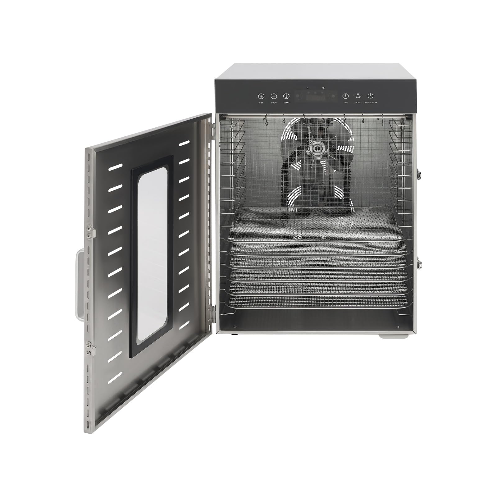 Deshidratador de acero inoxidable con 16 niveles, control de temperatura de 20 – 90 °C, temporizador de 24 horas y libro de recetas, 1370 W, doble ventilador deshidratador para un secado eficiente de