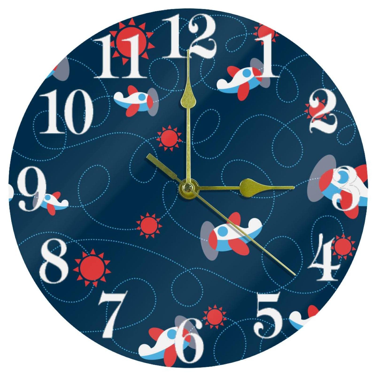 Horloge murale à motif bleu de 25,4 cm avec mécanisme quartz sans bruit