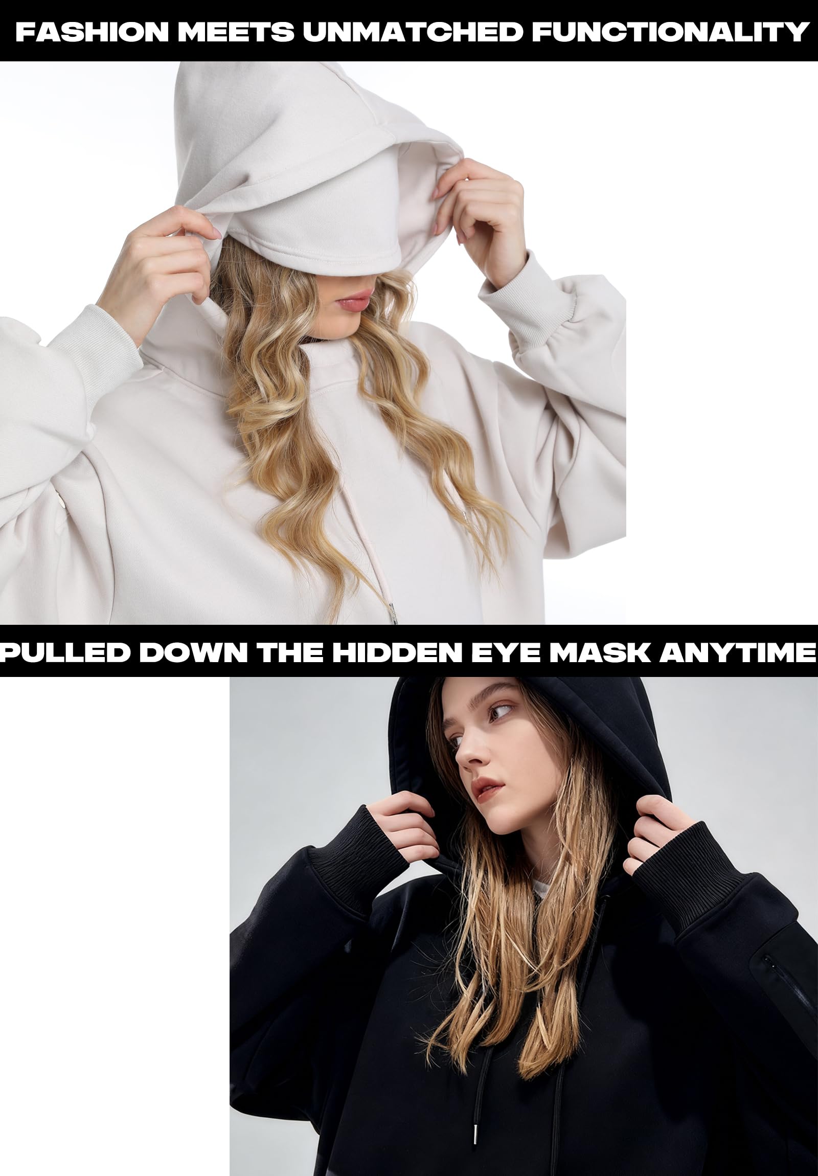Felpa Donna Uomo Mascherina Cappuccio Pile Hoodies Invernale | Confortevole Felpe Viaggio Aeroporto Oversize Tasche Multiple con Zip Hoodie Unisex Sweatshirt Calda Autunno Moda
