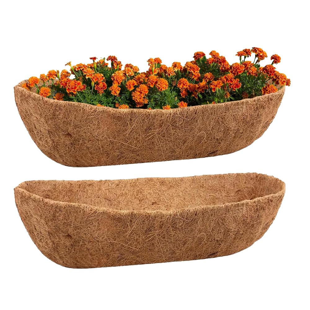 Jonuin 2 Pcs Hanging Basket Liner, 30In/76cm Coco Fiber Wall Trough Liners, Coconut Hanging Flower Basket Liner, Window Box Liner for Wall Planters Flower Baskets (30 Inch-2Pcs)