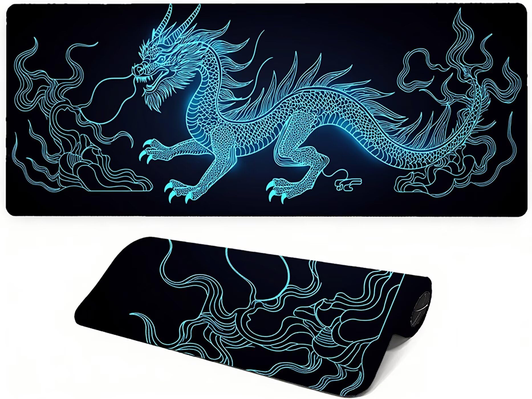 Lpfieonn Drache Großes Schreibtischunterlage, XXL Schreibtischunterlagen, Schwarz XXL Wasserdicht Gaming Mousepad mit Vernähter Rand und Rutschfeste Gummibasis, für Laptop/Hause/Büro 120x60cm PF-2375