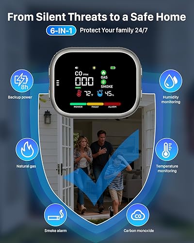 Miniatura 7 de Detector de monóxido de carbono 6 en 1 enchufable, alarma de gas natural y humo con base magnética y batería de respaldo, alarma portátil de gas y