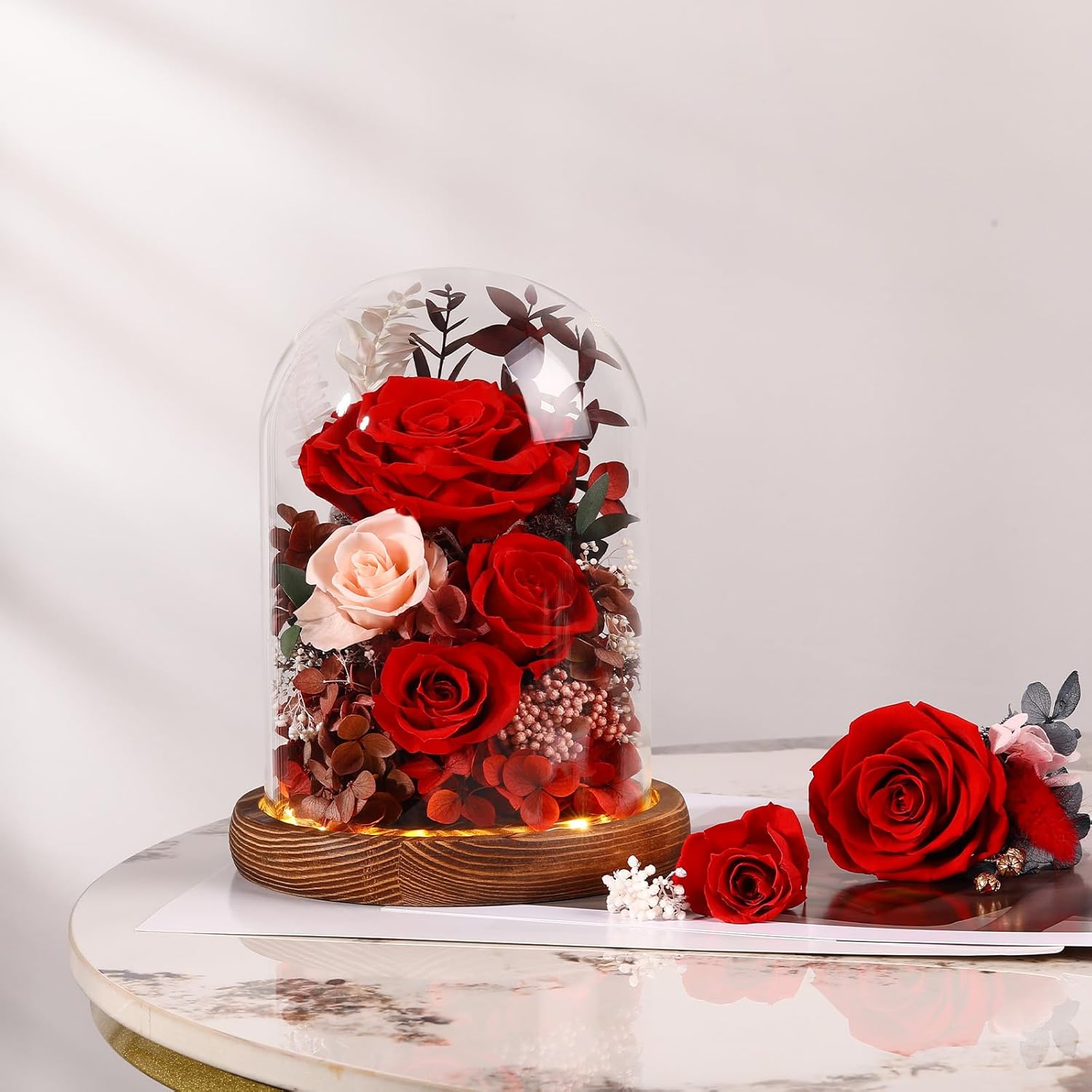 Alupssuc Forever Preserved Real Flowers for Delivery Prime, Eternal Fresh Roses in Glass Dome with LED Lights, Mothers Day Gifts for Mom, Her, Wife, Grandma, Daughter, Women, Girlfriend, Birthday, Red - Image 7