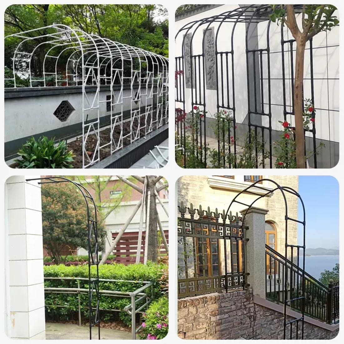 Nero Arco Di Metallo Arco Da Giardino Semiarco Per Impianto Di Aiuto Rosa Telaio Larghezza: 60/90/120/150/180/220/240/260/300cm(150x240cm/59x94in)