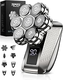 TEPOTZ 7D Head Shavers for Bald Men, Waterproof Wet or Dry Electric Razor for Men/Women, 5-in-1 Detachable Head Shaver, Grooming Kit, LED Display/Type-C Charge, Travel-Friendly, Portable