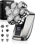 7D Head Shaver for Bald Men, Smooth Electric Razor for Head & Face, IPX7 Waterproof Wet/Dry Shaver, LED Display, Fast Charging, 5-in-1 Grooming Kit for Travel & Home, Replacement Brush Heads