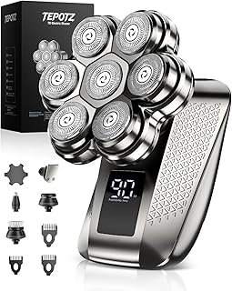 7D Head Shavers for Bald Men, Waterproof Wet or Dry Electric Razor for Men/Women, 5-in-1 Detachable Head Shaver, Grooming Kit, LED Display/Type-C Charge, Travel-Friendly, Portable-Steel Gray