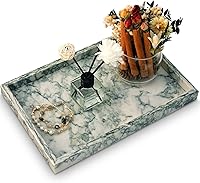 MULWR Natural Marble Bathroom Vanity Tray 12x8 Inch Cyan Green - Pure Stone Countertop Organizer for Toiletries, Jewelry & Keys