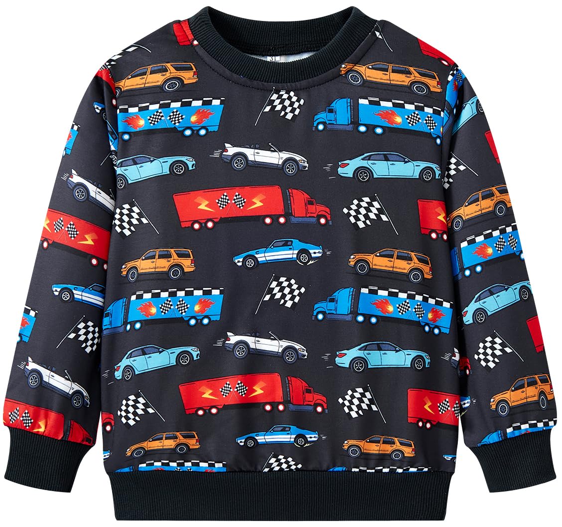Akyzic Toddler Boys Sweatshirts Cotton Crewneck Truck Shirt Dinosaur Long Sleeve Pullover Tops Tees 2-8T