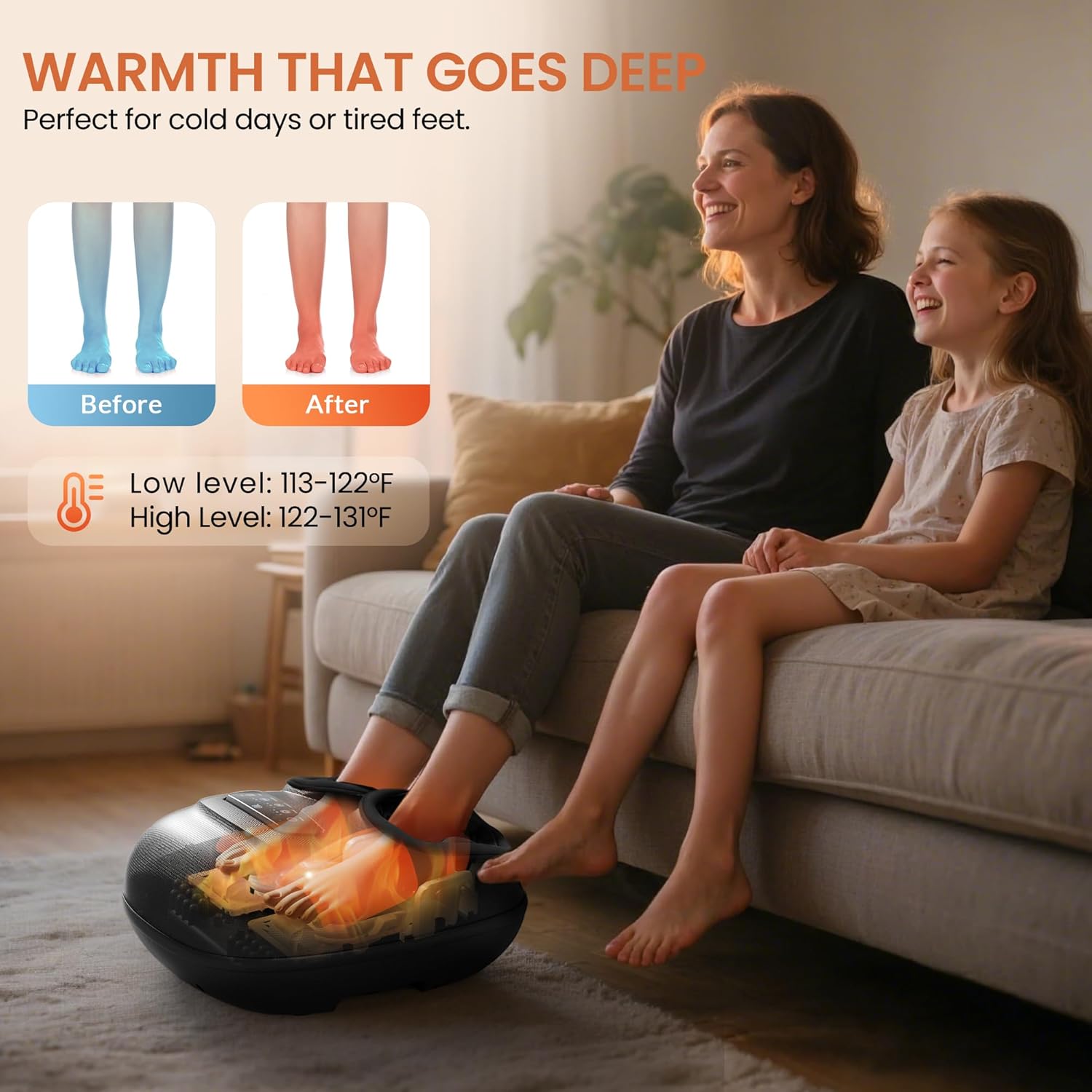 CILI Shiatsu Foot Massager with Heat, Electric Feet Massager Machine with Kneading Vibration and Compression, Detachable Washable Cover, Fits Up to Men Size 13, Relaxing Home Use