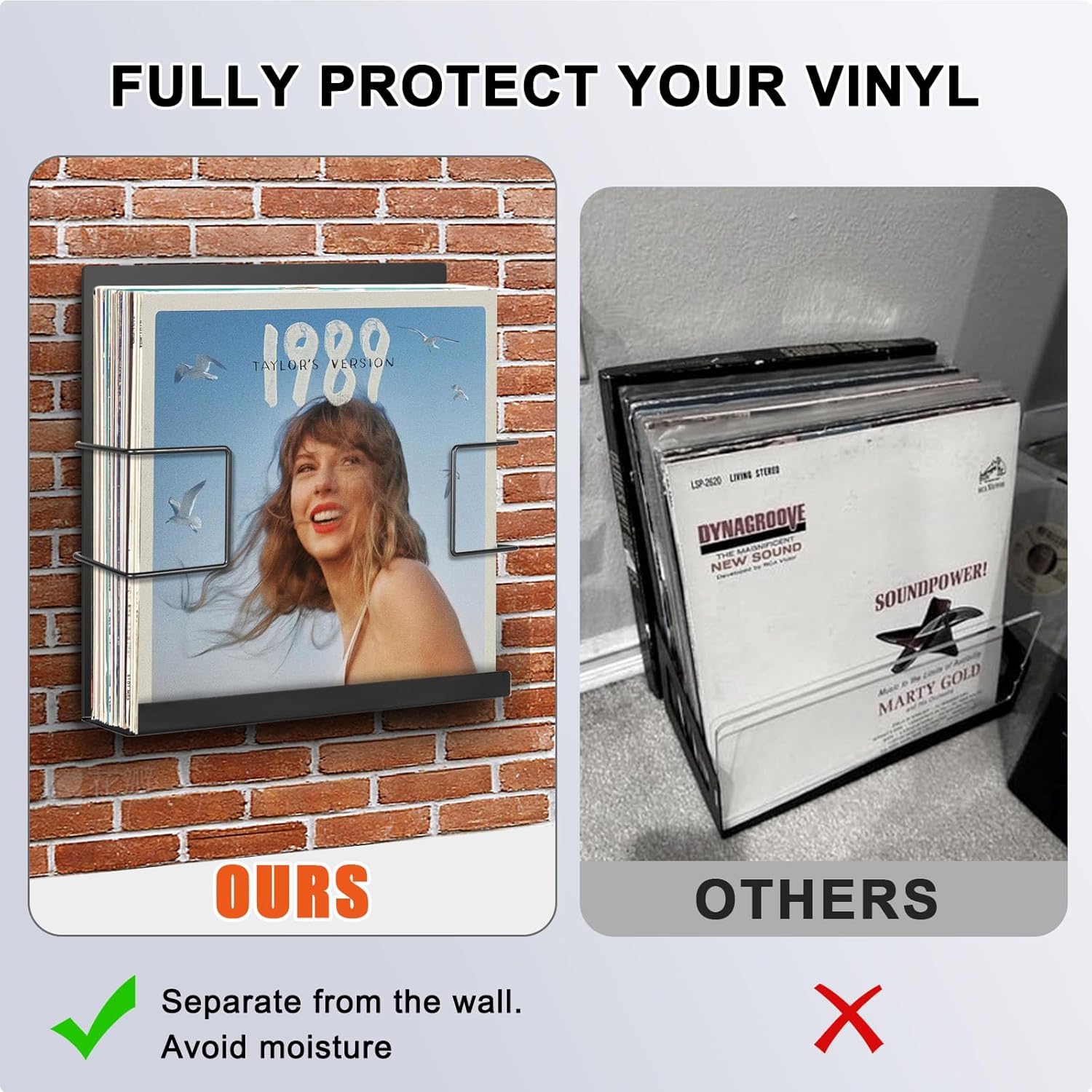 Vinyl Record Holder, 2-Pack Wall Mount Storage Shelf, Heavy Duty Metal, Fits 30 LPs, Black