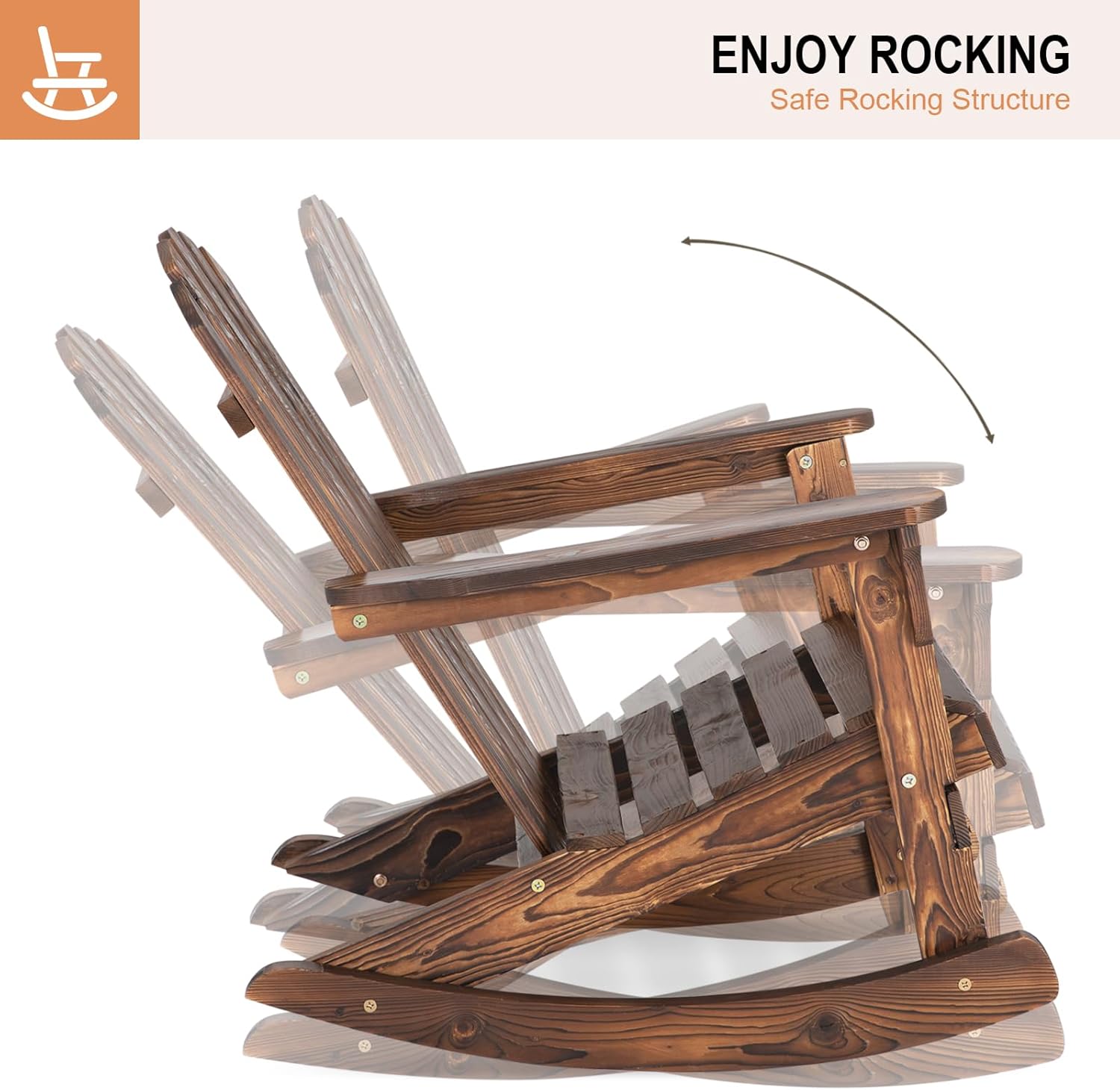 Garturects 2PCS Wood Patio Rocking Chairs - Classic Adirondack Rocker Chairs Porch Rocking Set of 2 for Outdoor,Yard, Balcony (Brown)