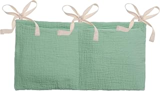 PATIKIL Bedside Hanging Bags, Cotton Milk Bottle Bib-Storage Bag 2 Pockets Nursery Organizer for Bed, Green