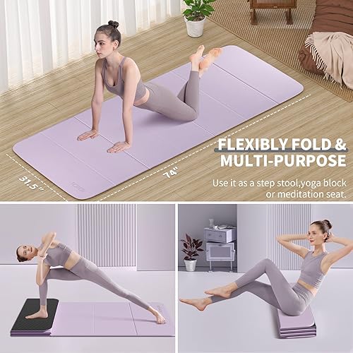Miniatura 3 de Tapete plegable extra grande de yoga y fitness de 0.315 pulgadas (74 x 31.5 x 0.32 pulgadas), tapete de pilates ligero y antideslizante de doble